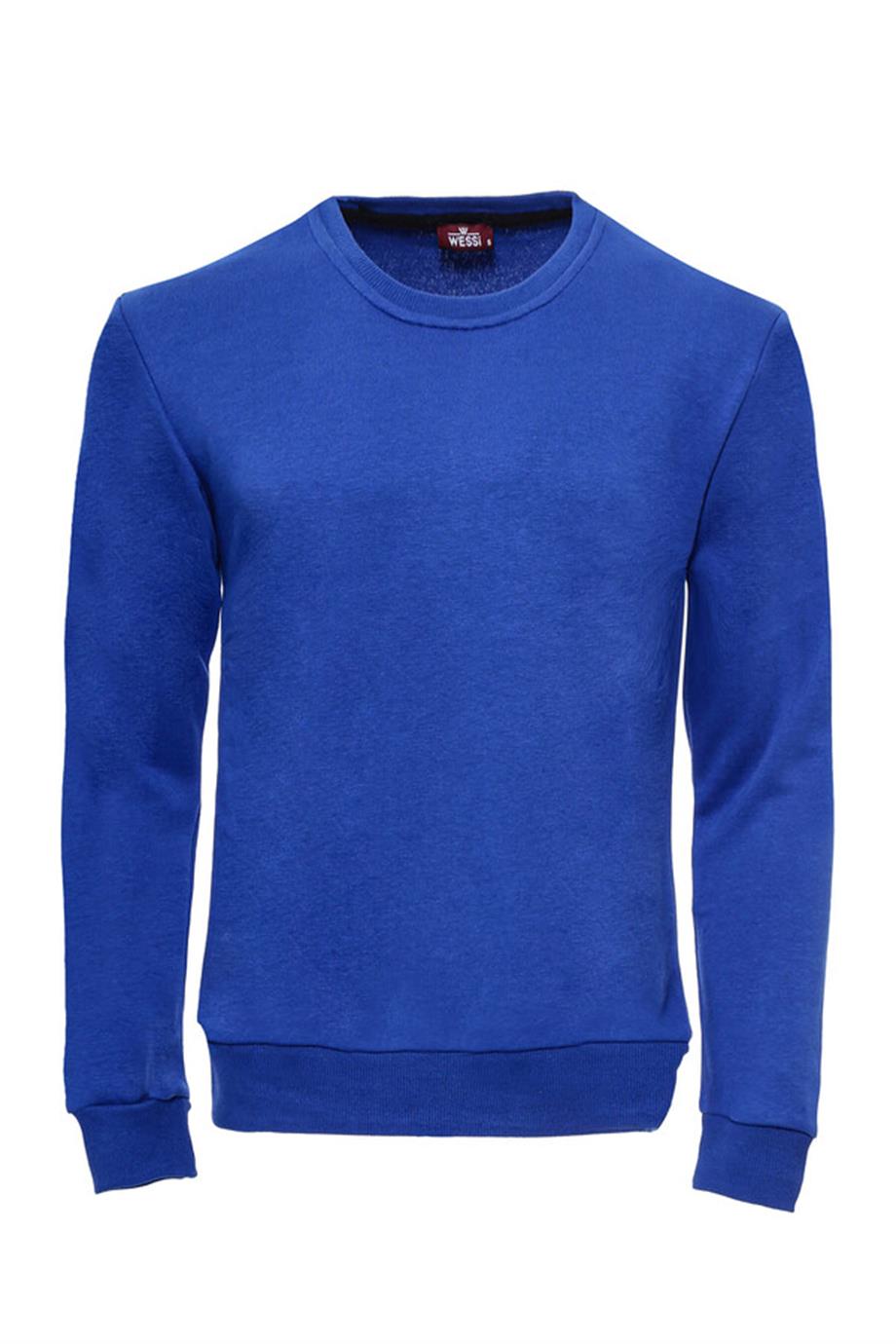 Koyu Mavi Desensiz Bisiklet Yaka Sweatshirt