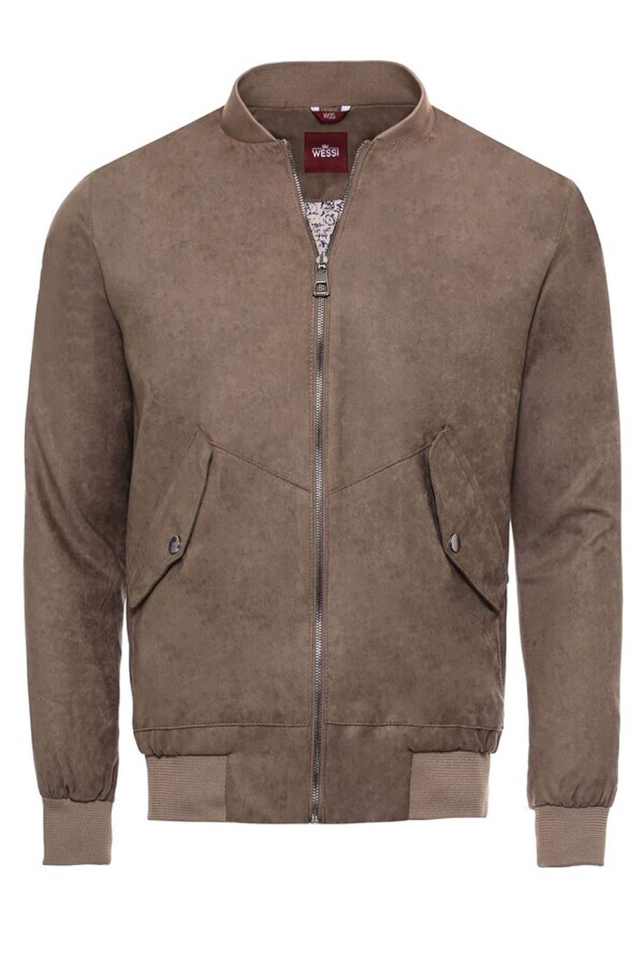 Krem Cepli Süet Bomber Mont