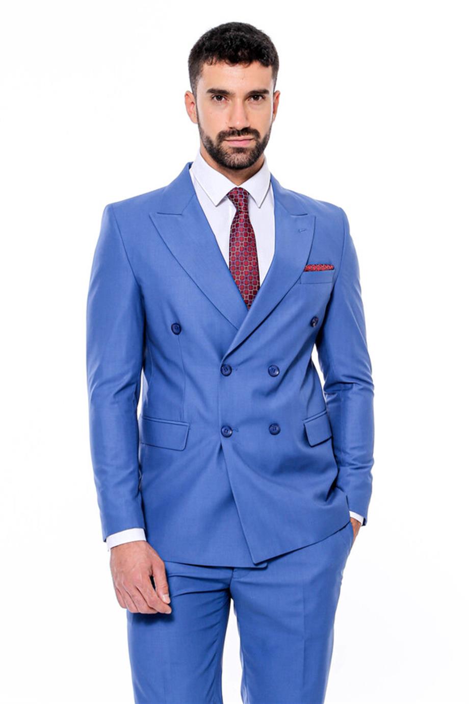 Kruvaze Slim Fit Mavi Erkek Takım Elbise