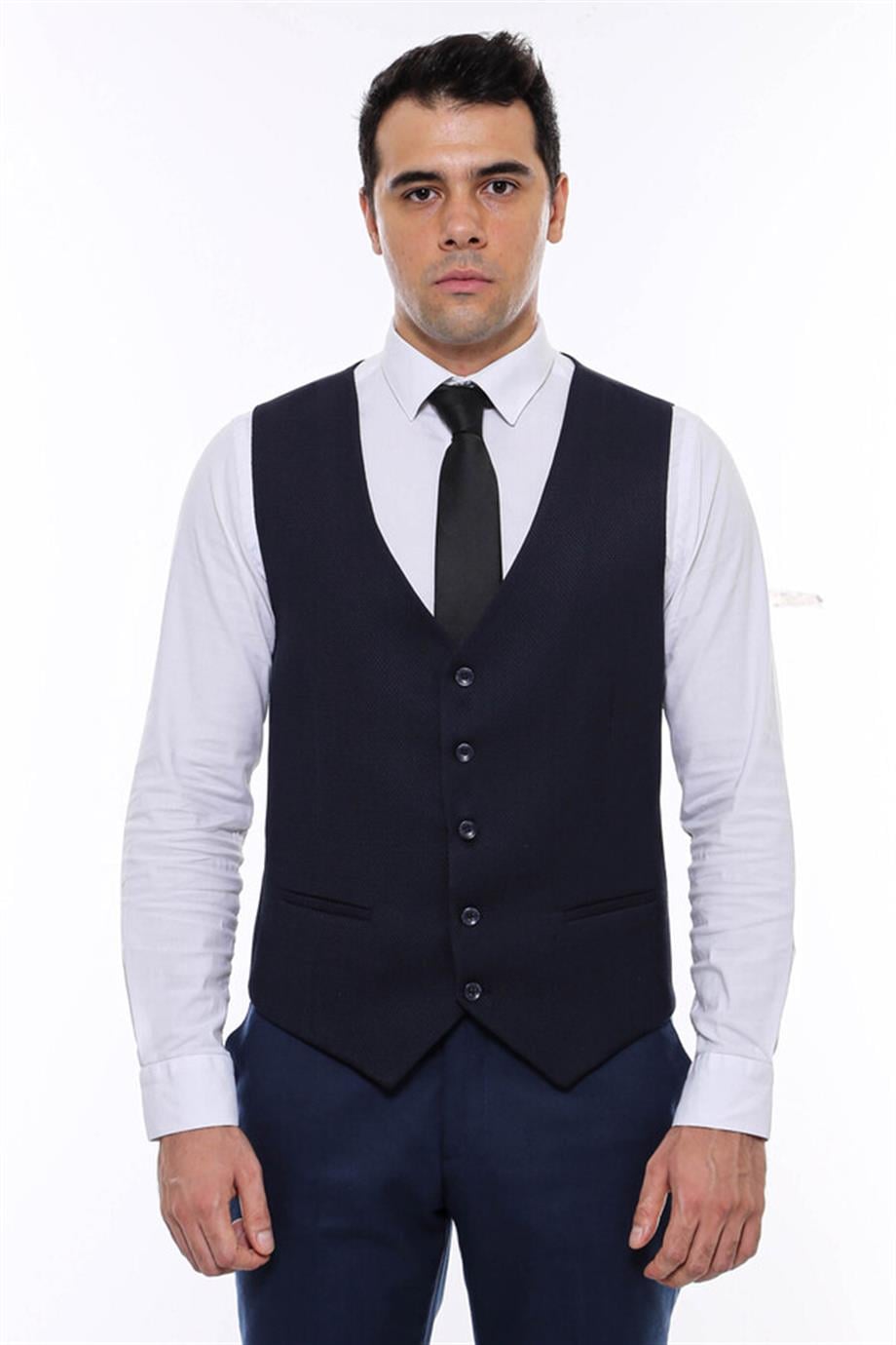 Lacivert Düz Slimfit Yelek