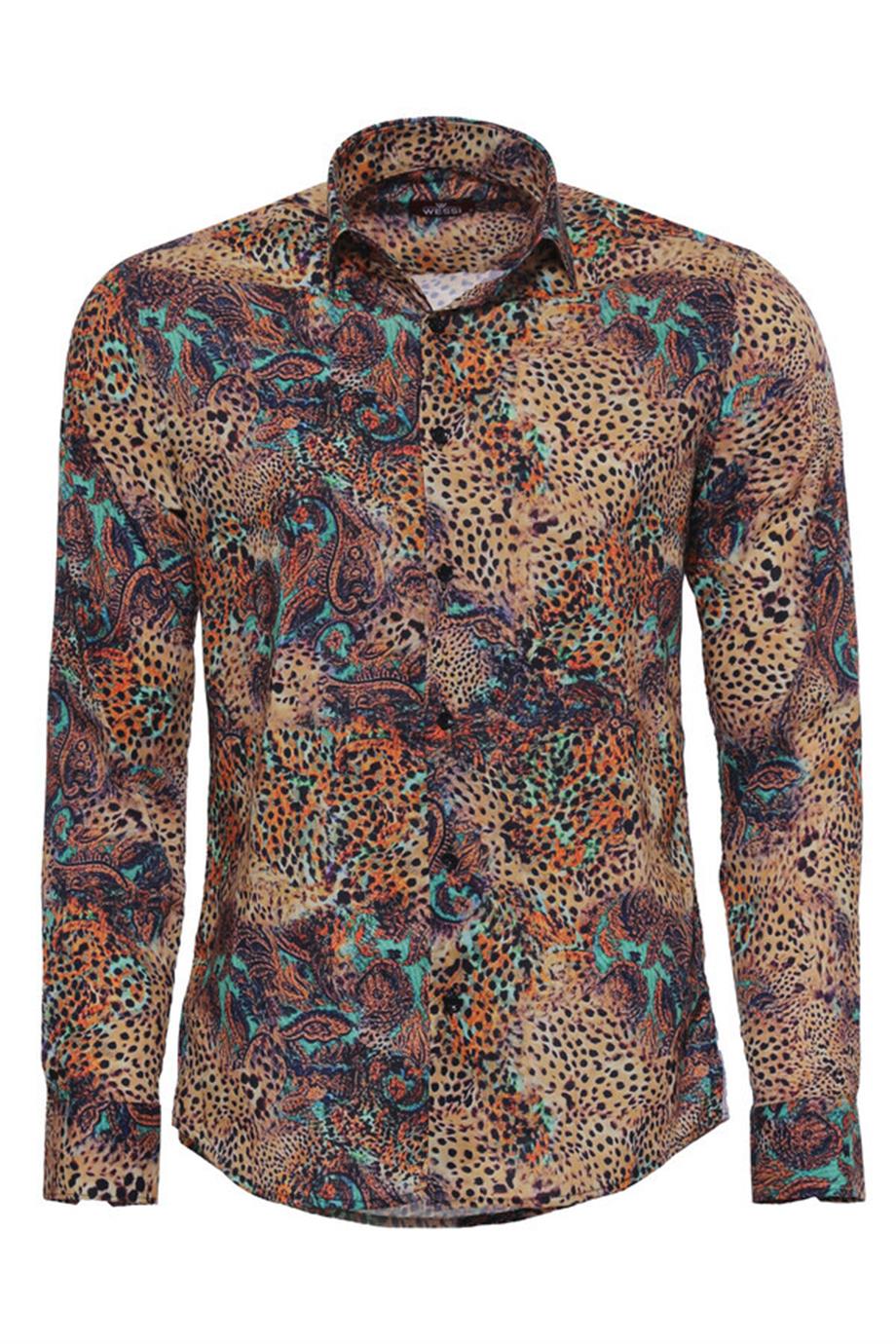 Leopar Desenli Slim Fit Uzun Kollu Çok Renkli Erkek Gömlek