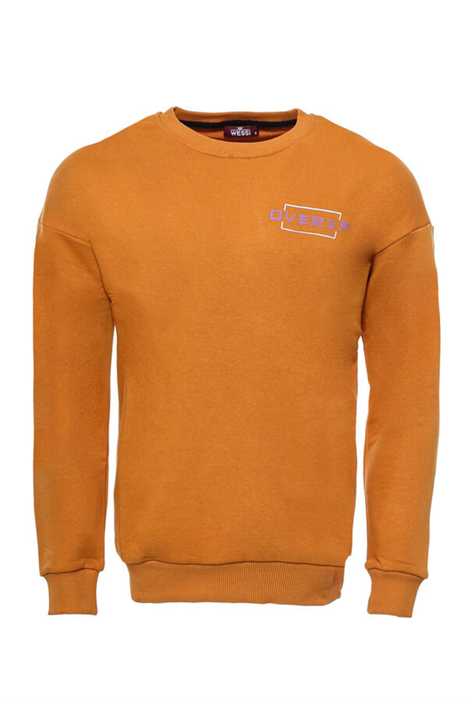Oranj Baskılı Detaylı Bisiklet Yaka Sweatshirt