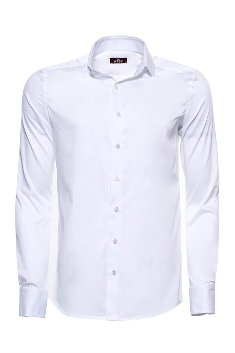 Pamuk Saten Slim Fit Beyaz Erkek Gömlek