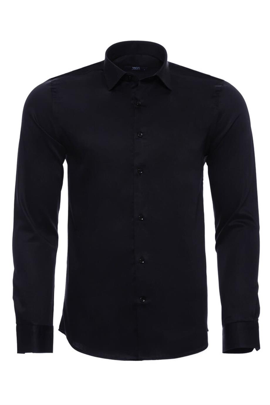 Pamuk Saten Slimfit Siyah Gömlek