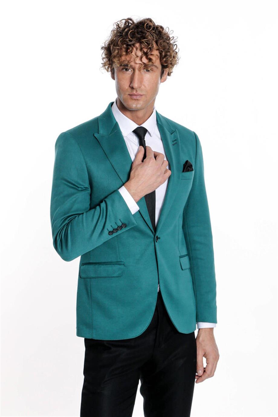 Pamuk Slim Fit Desensiz Yeşil Erkek Ceket