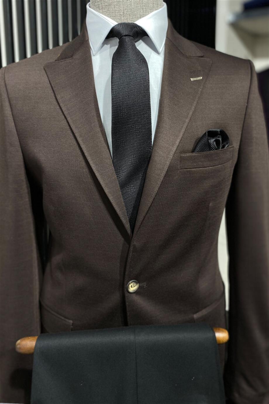 Penye Kahverengi Slim Fit Ceket