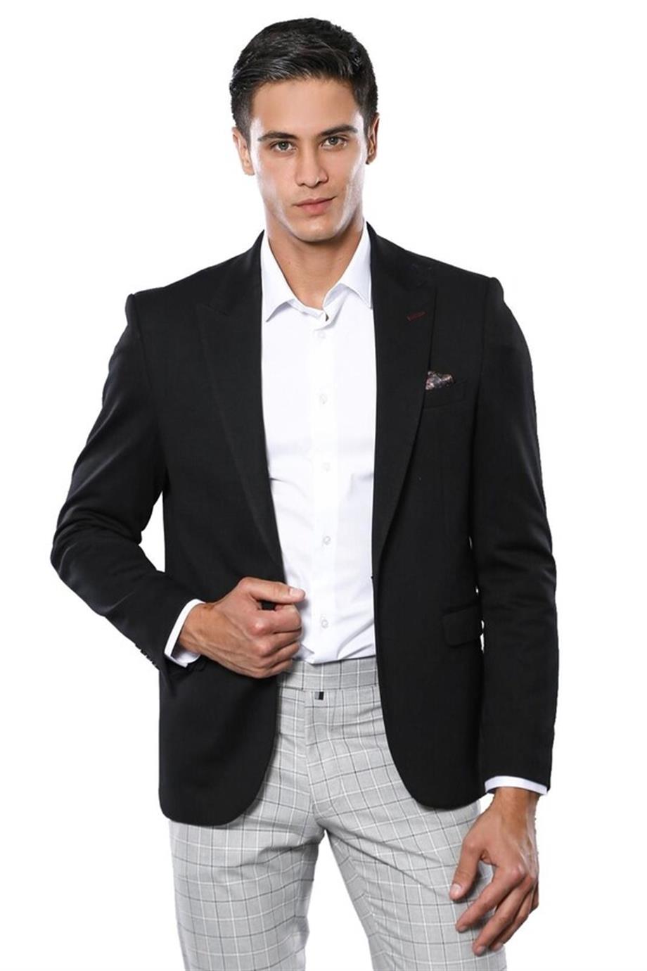 Penye Siyah Slim Fit Ceket | Wessi