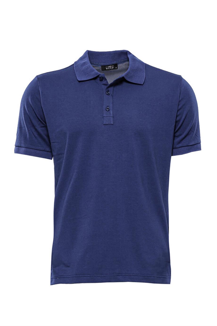 Polo Yaka Düz Açık Lacivert T-shirt | Wessi
