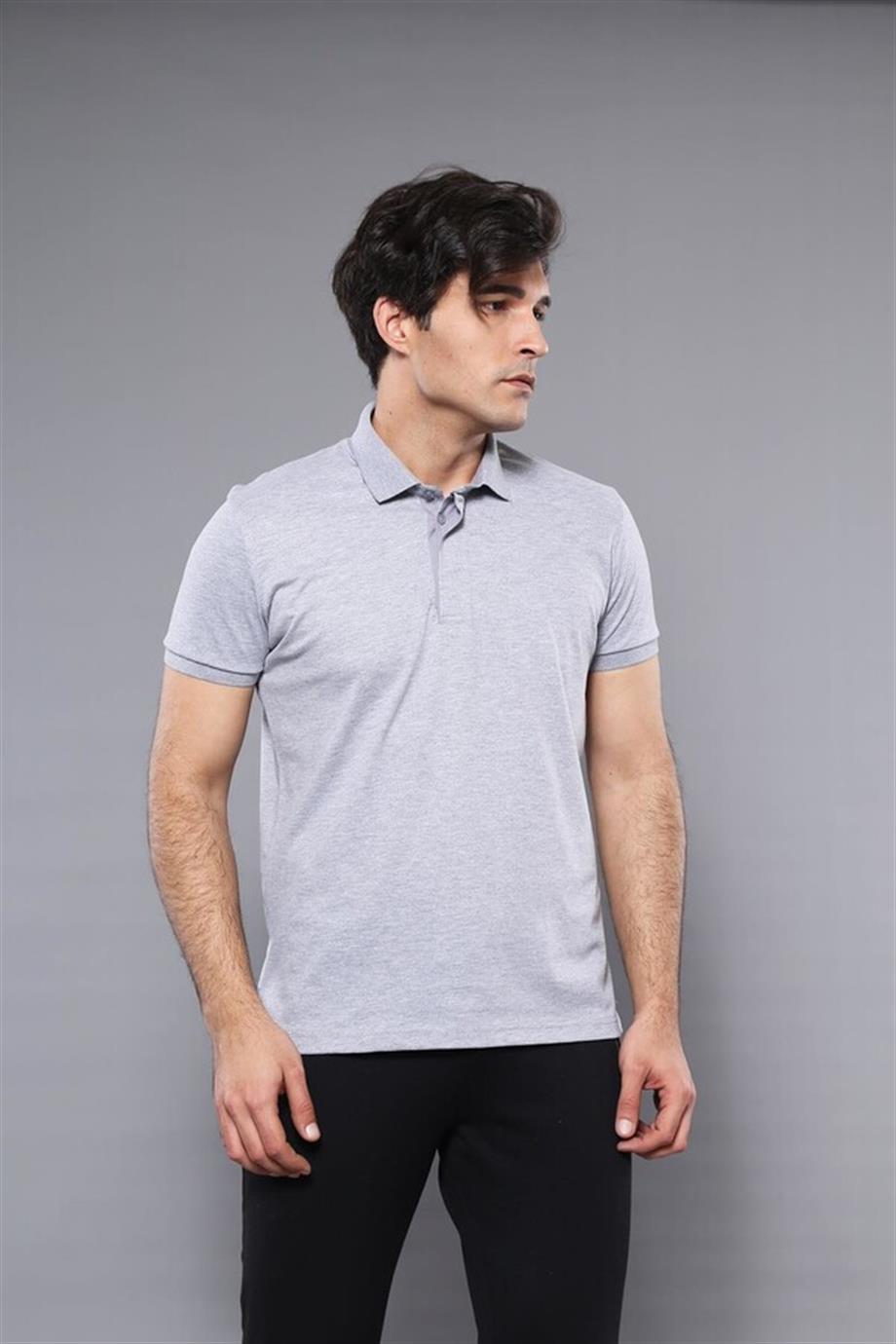 Polo Yaka Düz Gri T-shirt | Wessi
