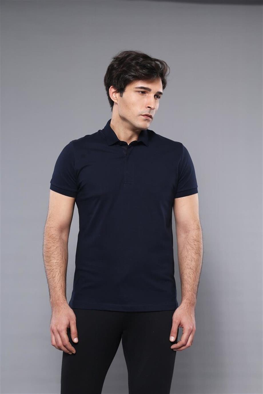 Polo Yaka Düz Lacivert T-shirt | Wessi