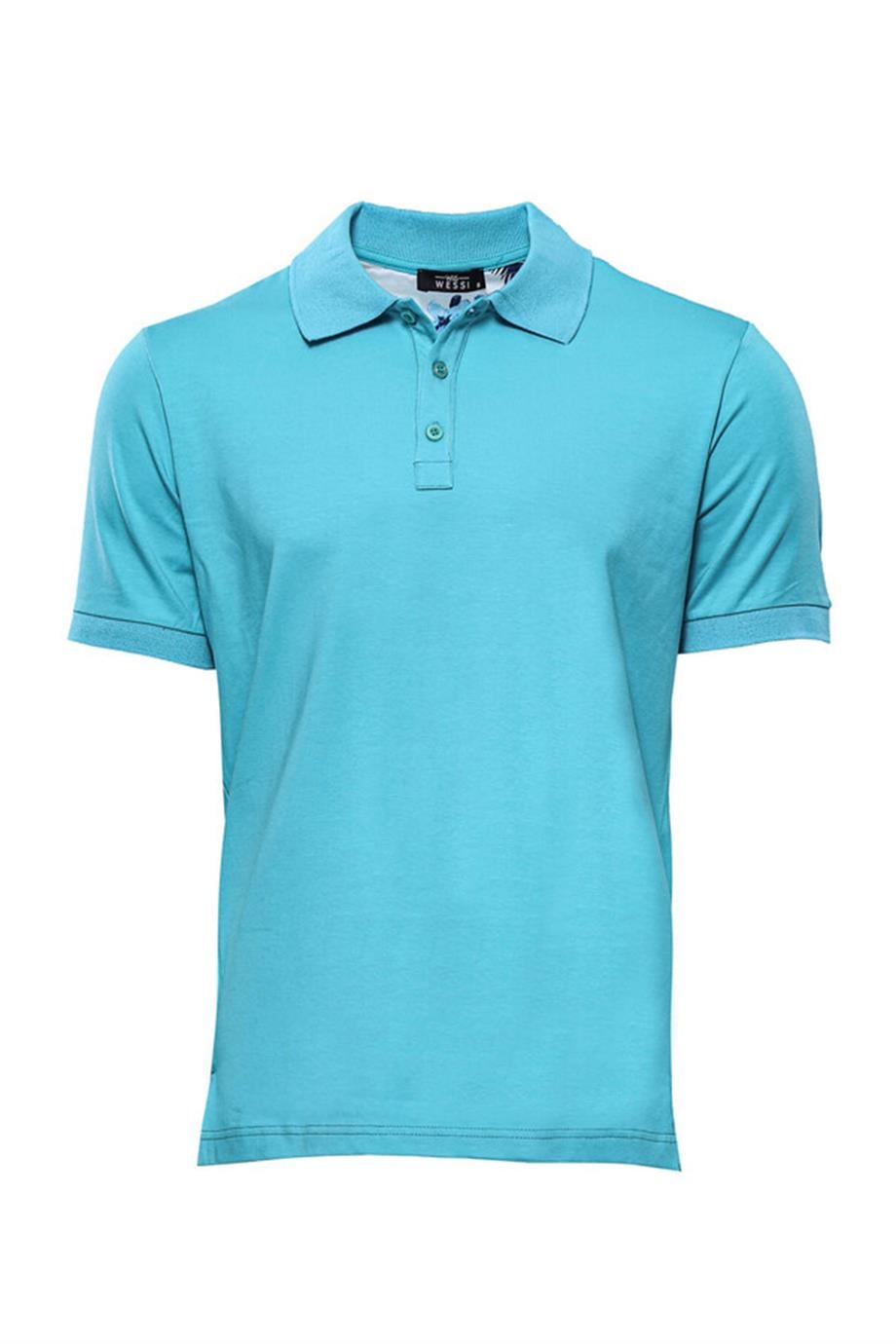 Polo Yaka Düz Mavi T-shirt | Wessi