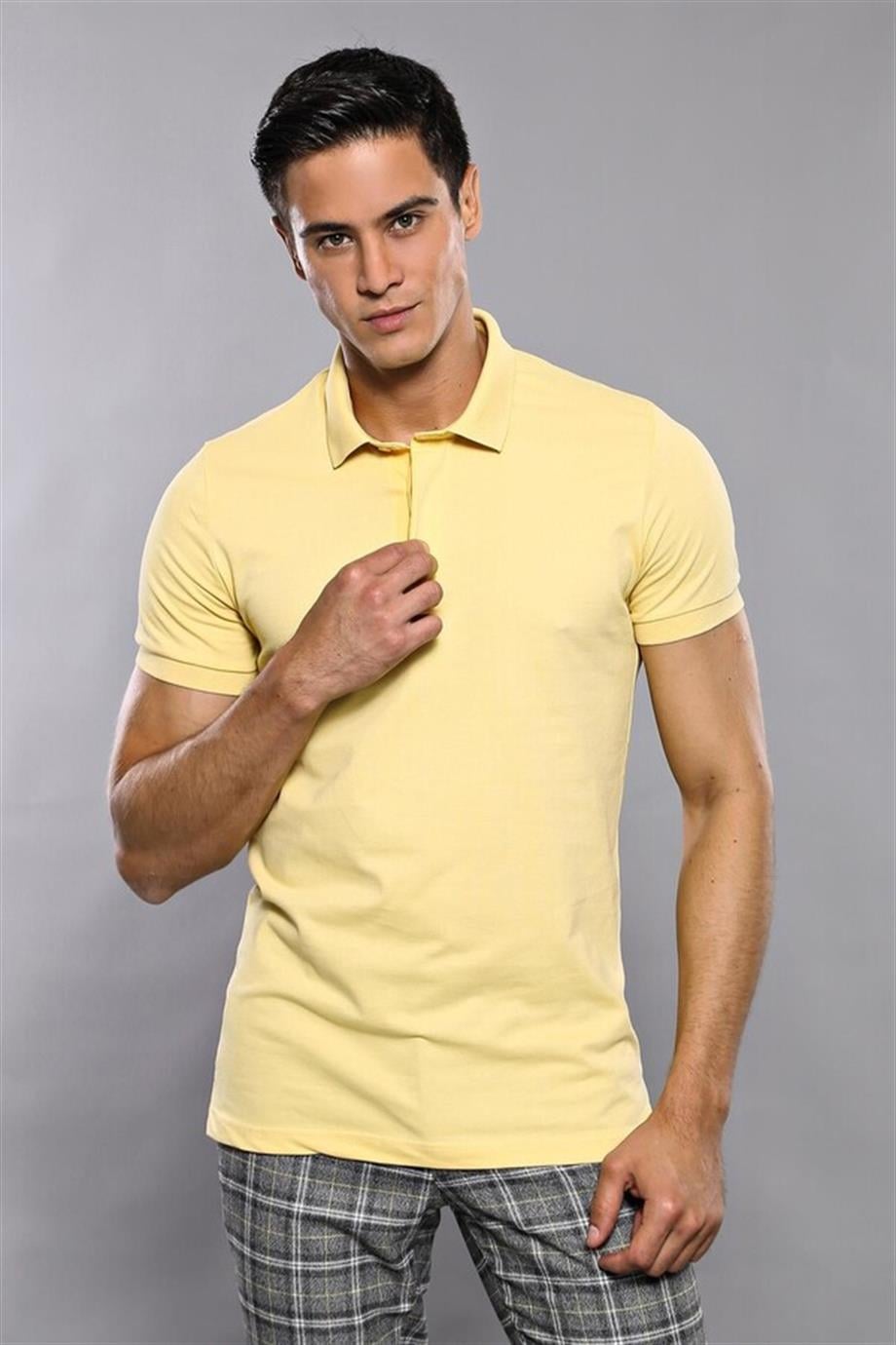 Polo Yaka Düz Sarı T-shirt | Wessi