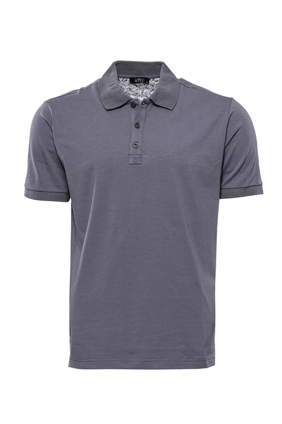 Polo Yaka Gri Düz T-shirt | Wessi