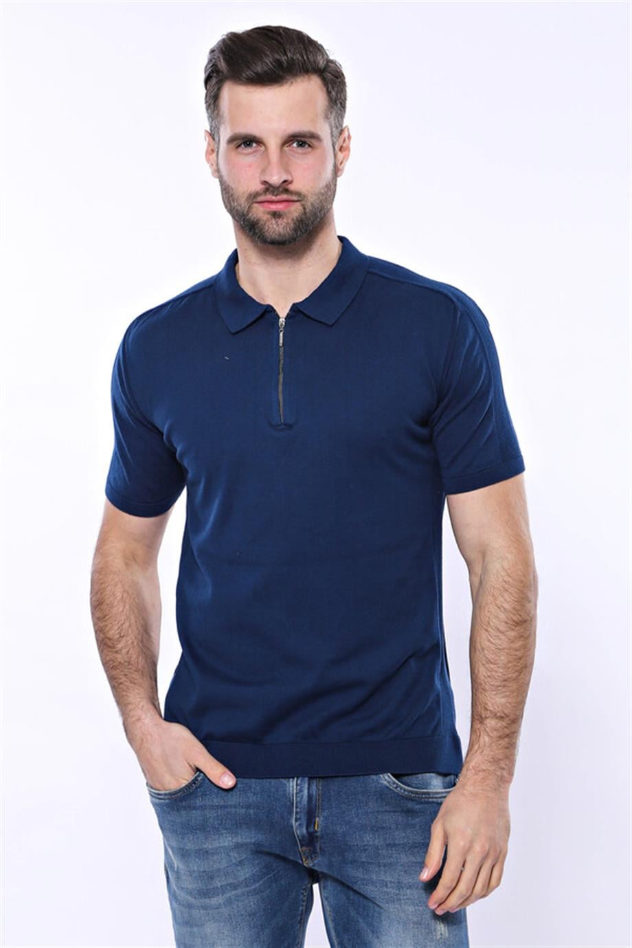 Polo Yaka Parlament Düz Örme T-shirt | Wessi