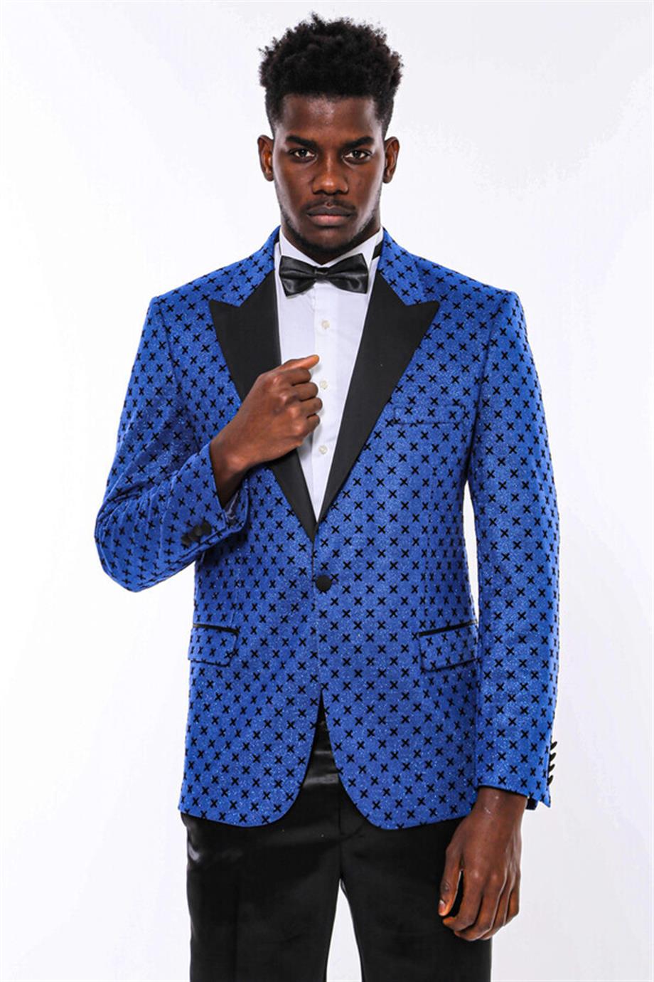 Simli Desenli Slim Fit Erkek Smokin Ceket