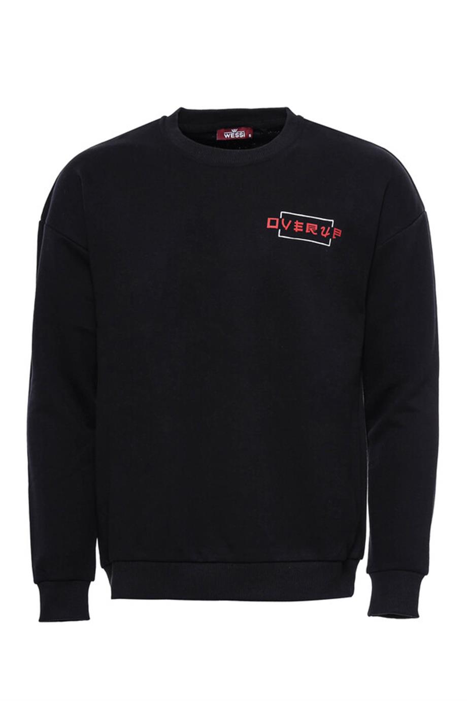 Siyah Baskılı Detaylı Bisiklet Yaka Sweatshirt