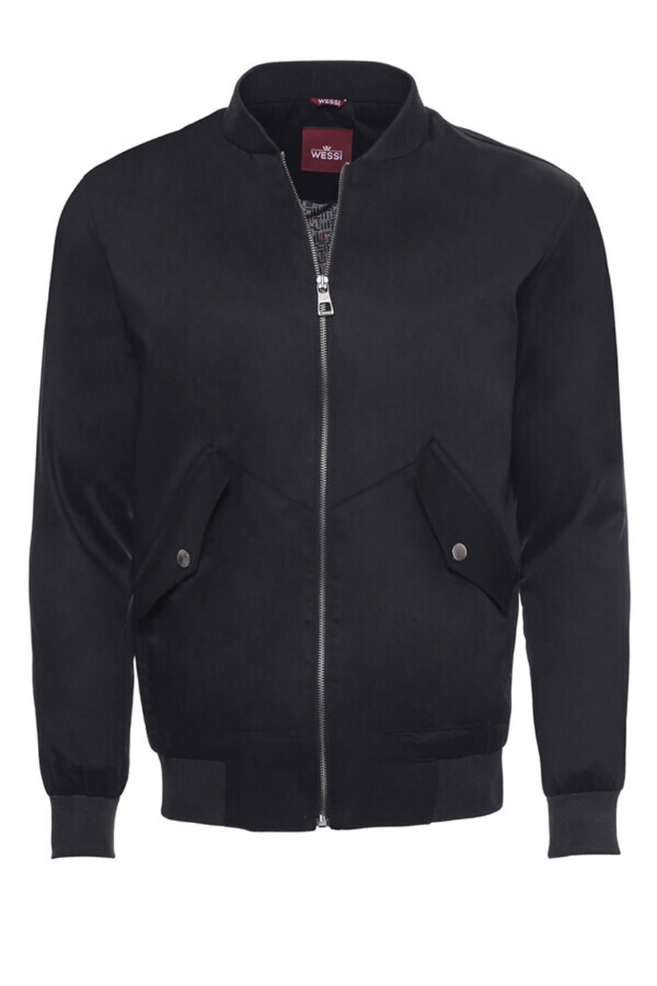 Siyah Cep Detaylı Süet Bomber Mont
