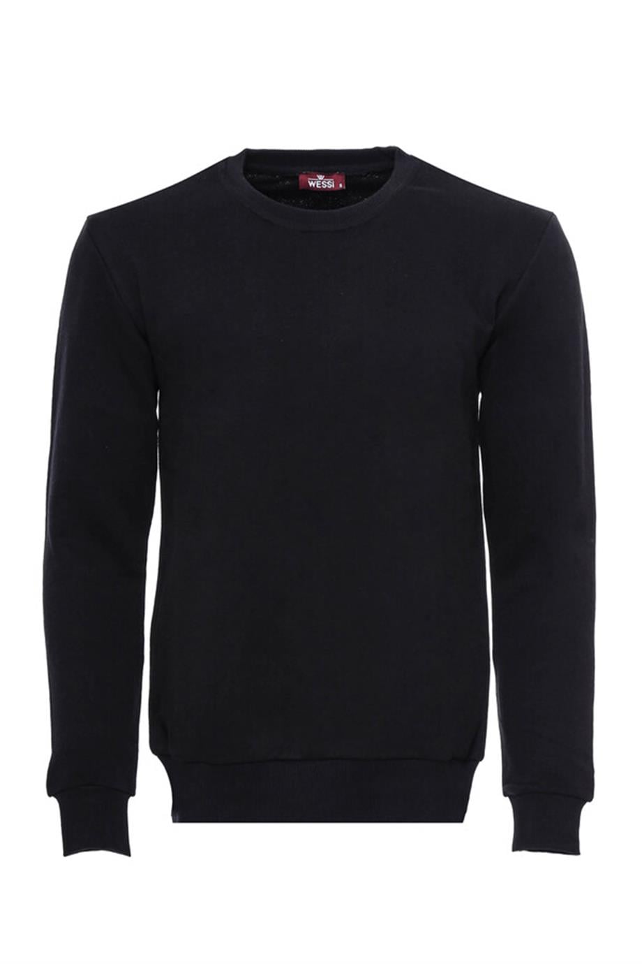 Siyah Desensiz Bisiklet Yaka Sweatshirt