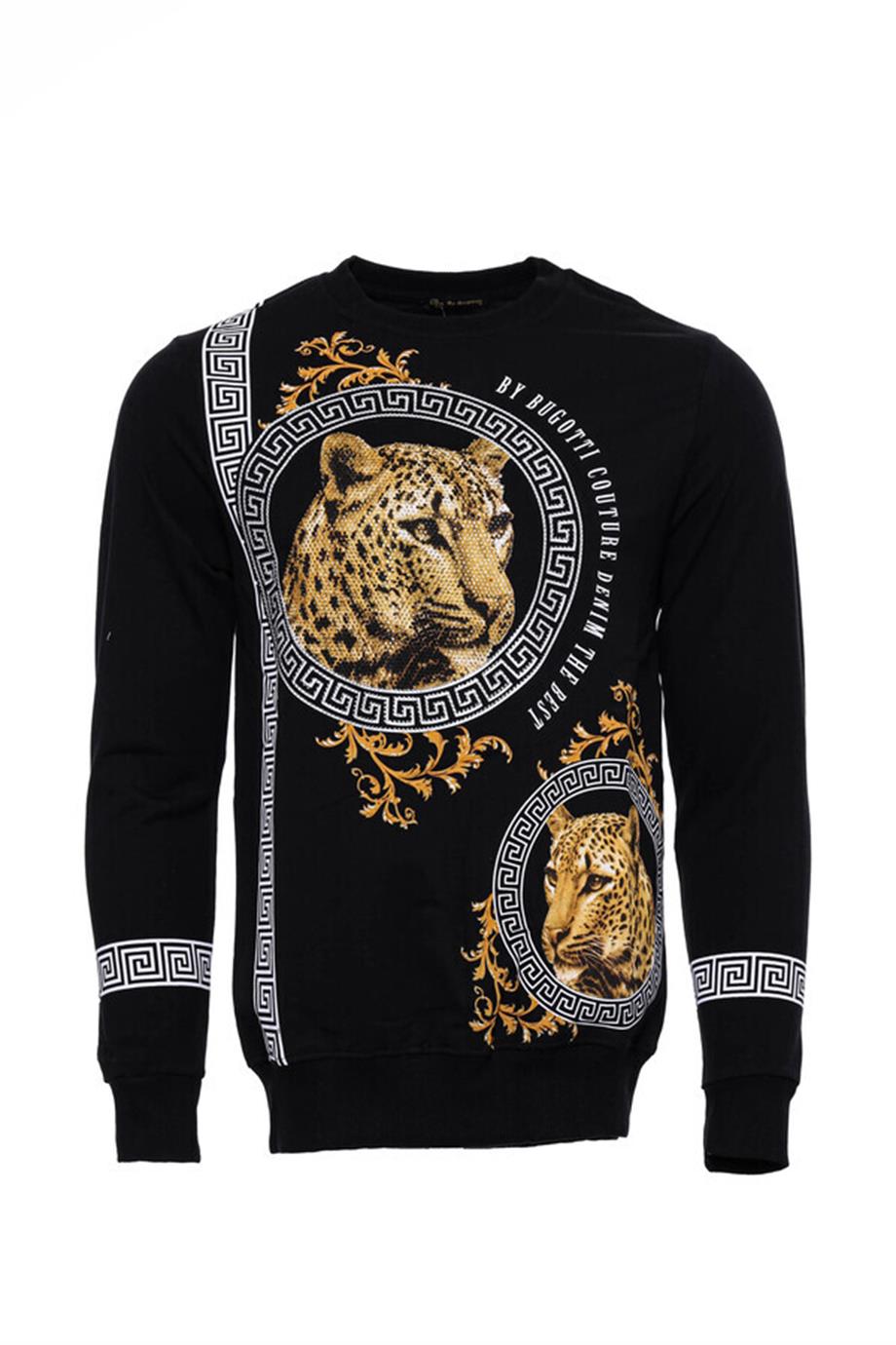 Siyah Taşlı Desenli Sweatshirt