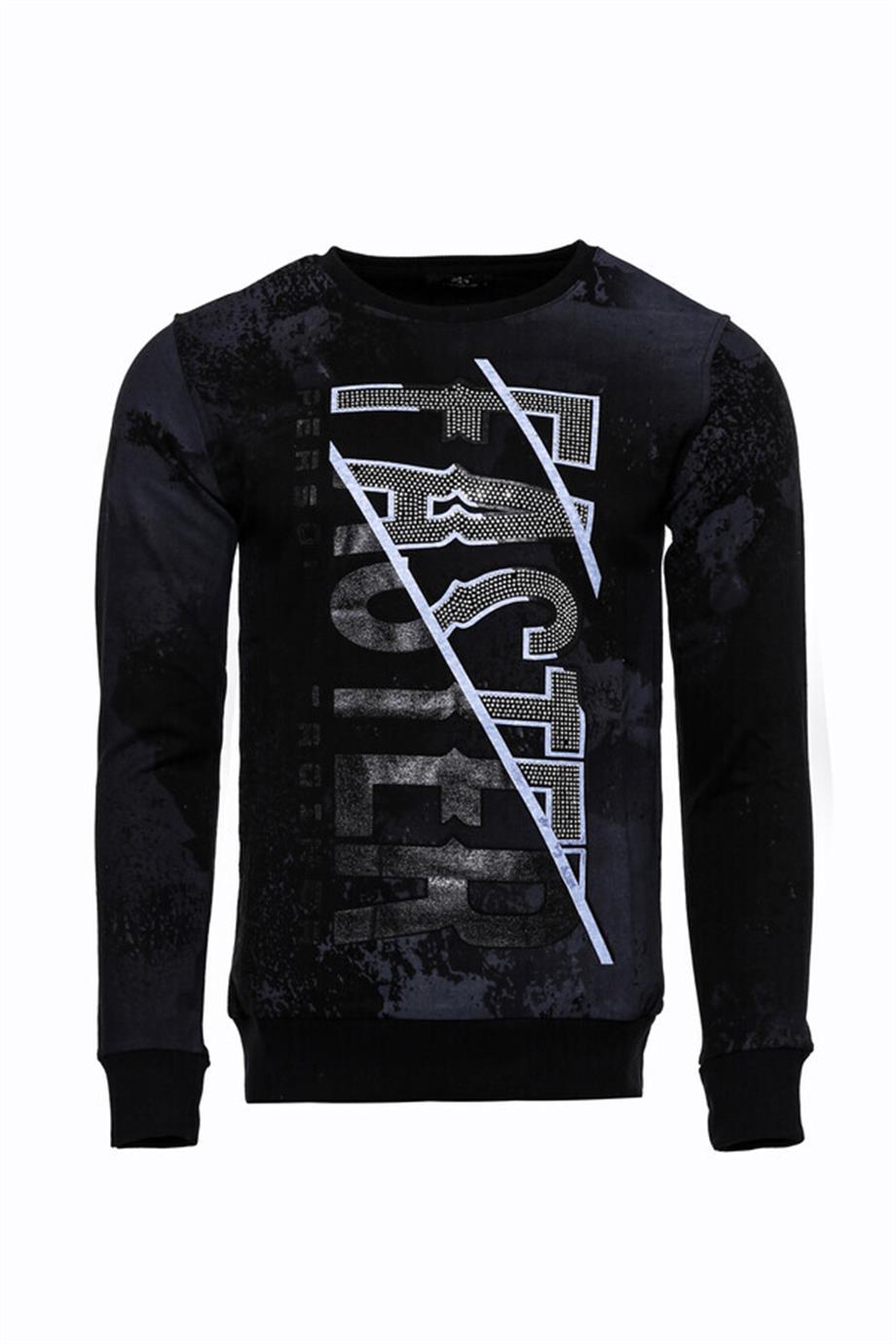 Siyah Taşlı Desenli Sweatshirt