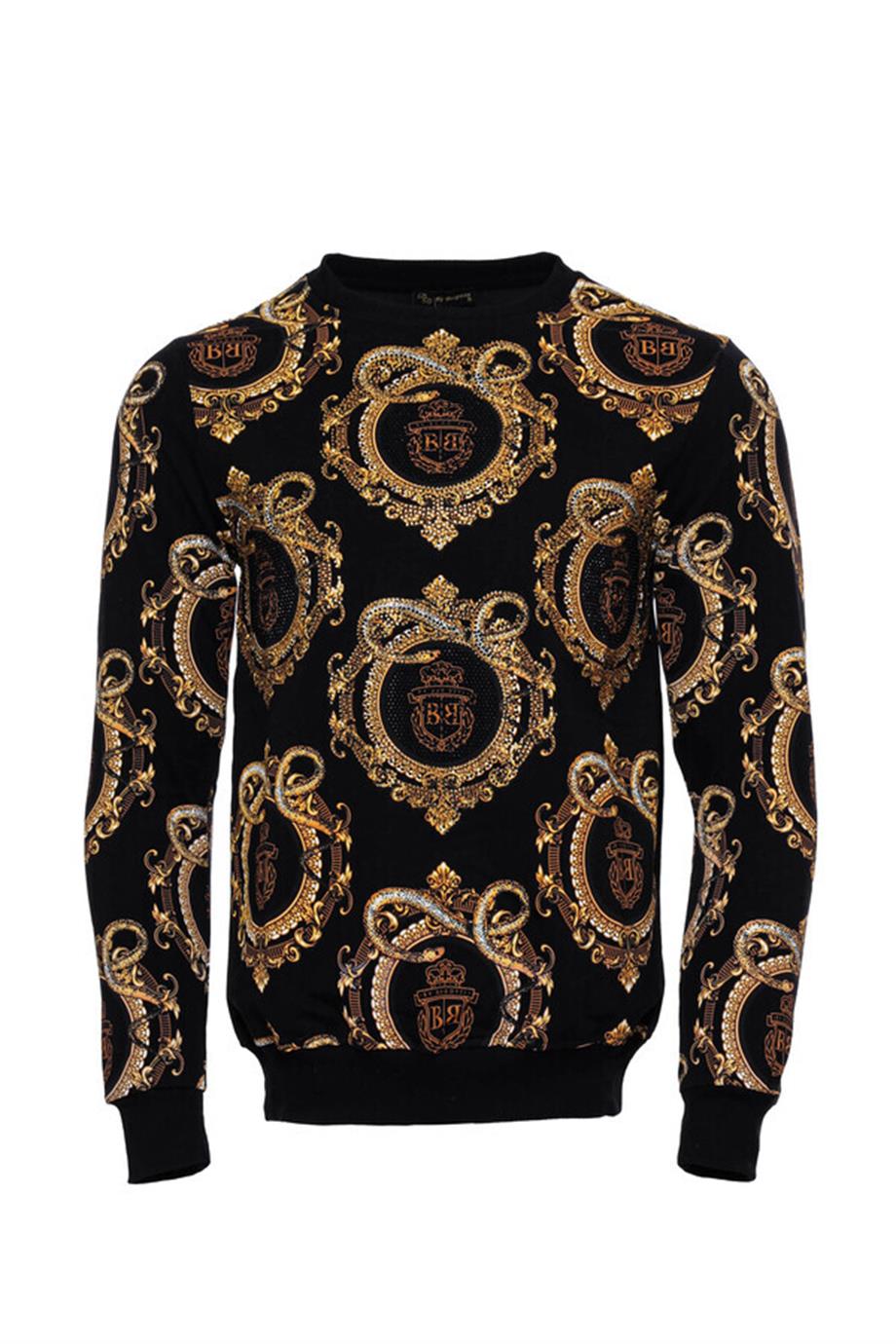 Siyah Taşlı Desenli Sweatshirt