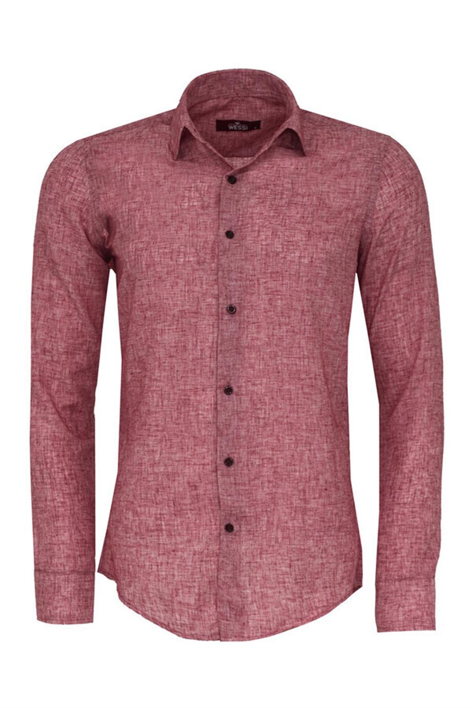 Slim Fit Bordo Desenli Gömlek