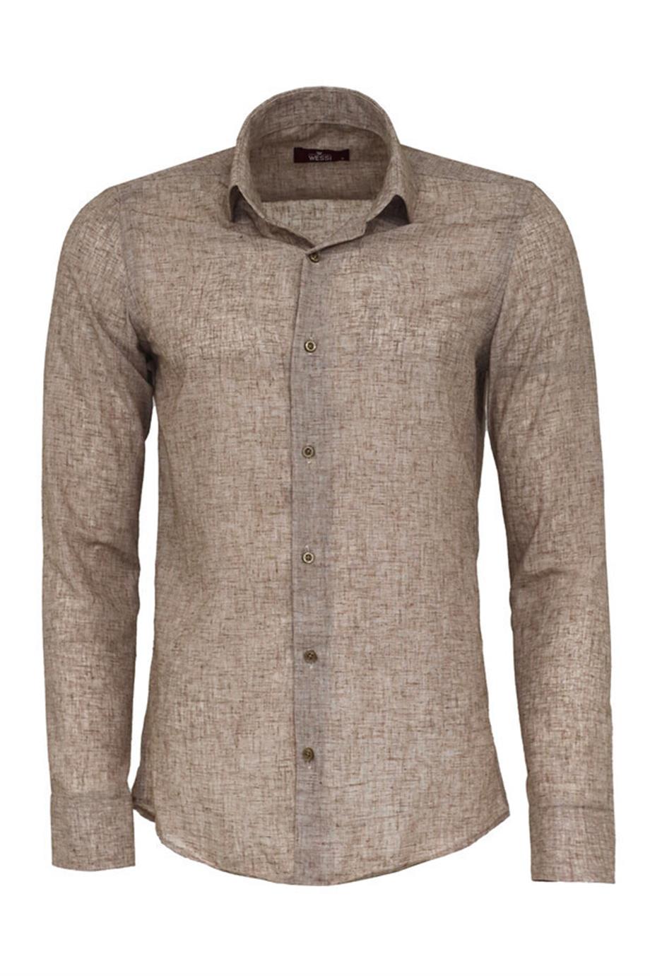 Slim Fit Kahverengi Desenli Gömlek