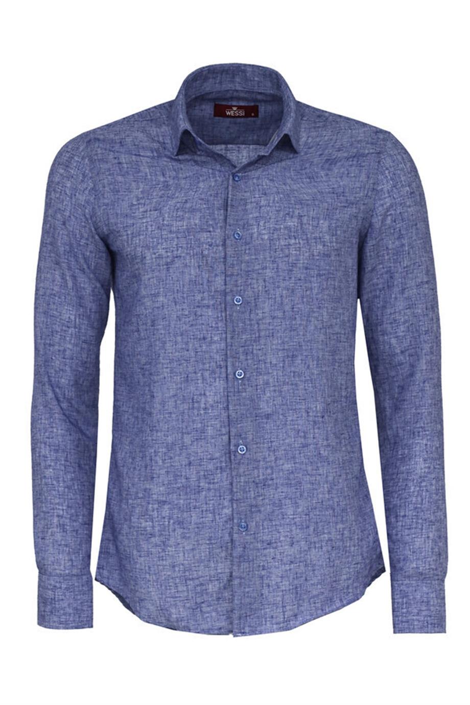 Slim Fit Lacivert Desenli Gömlek