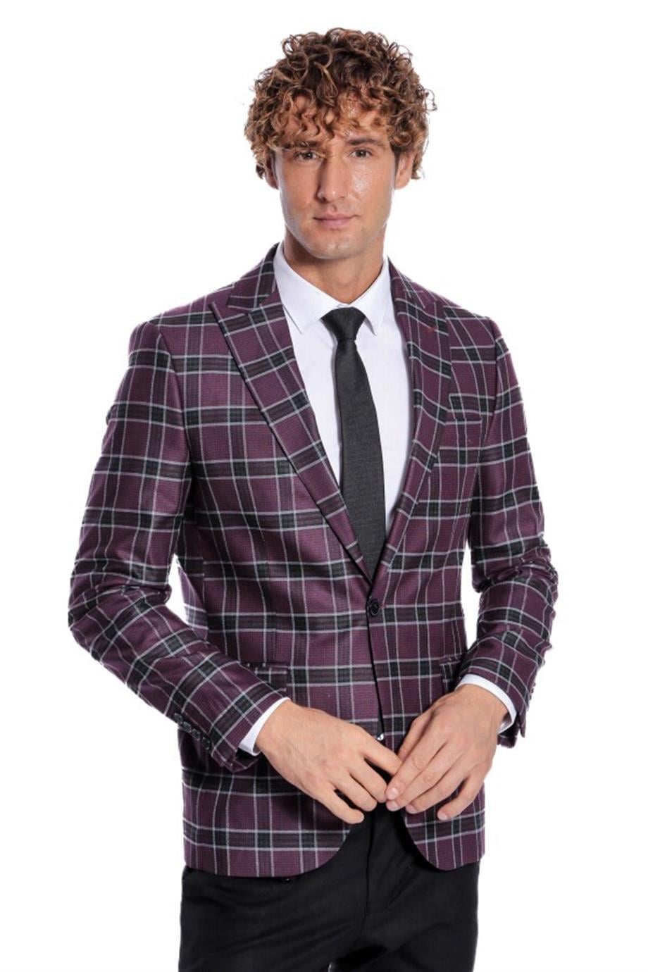 Slim Fit Sivri Yaka Mor Erkek Ceket