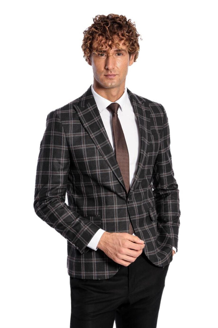 Slim Fit Sivri Yaka Siyah Erkek Ceket