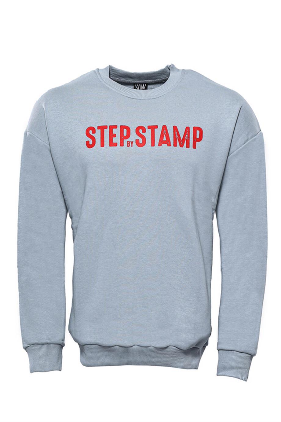 Yazı Baskılı Bisiklet Yaka Gri Sweatshirt