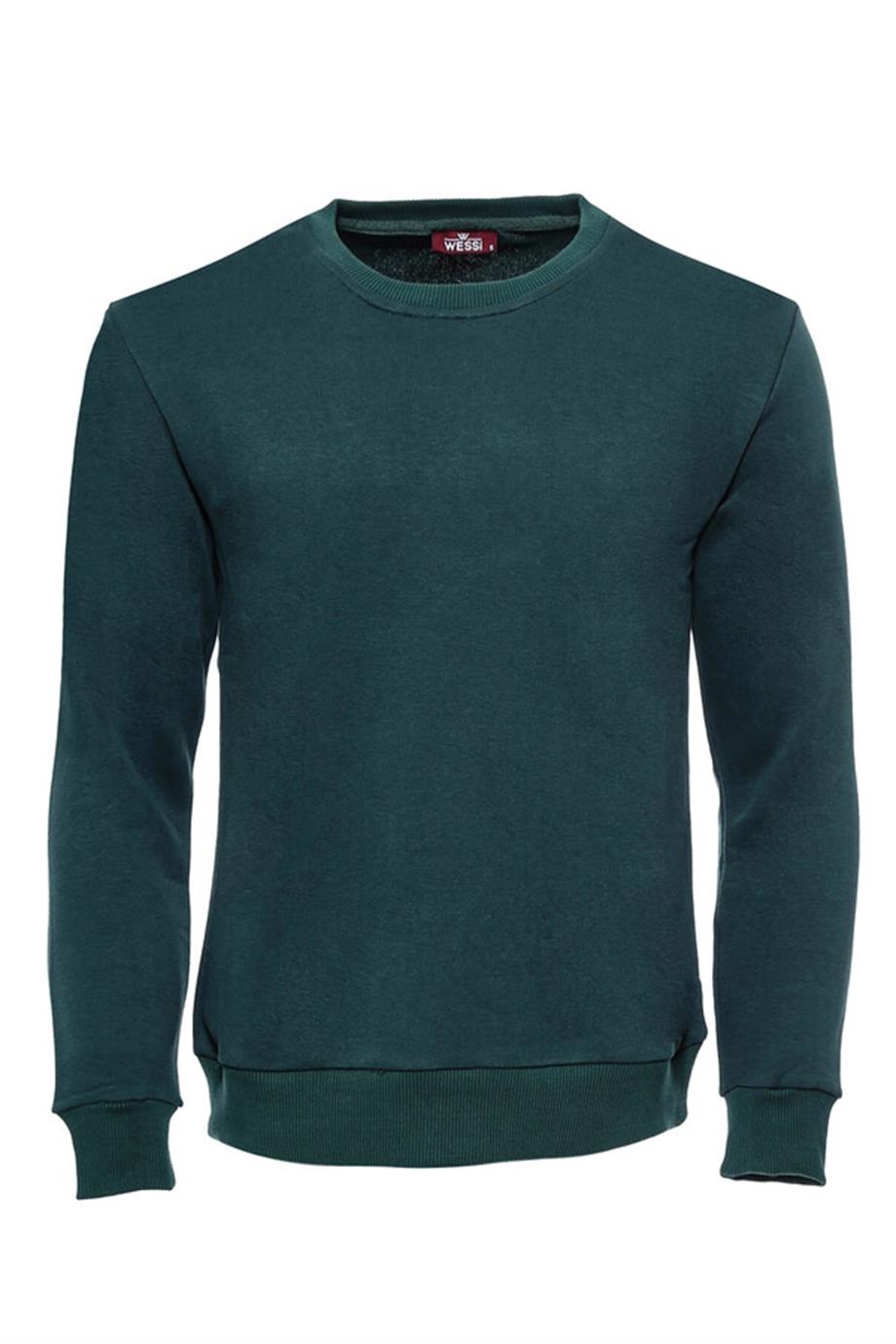 Yeşil Desensiz Bisiklet Yaka Sweatshirt