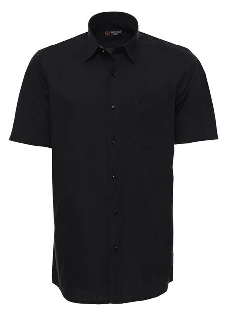 Düz Kısa Kollu Siyah Klasik Gömlek