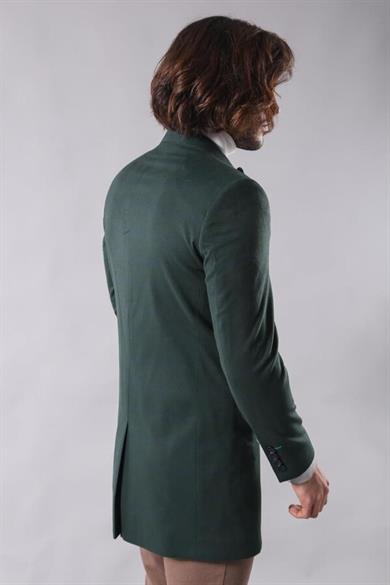 Geniş Sivri Yaka Ekose Yeşil Kısa Palto