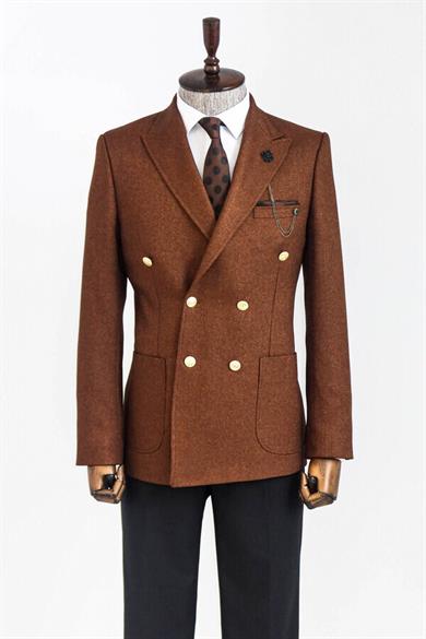 Kruvaze Slim Fit Kahverengi Erkek Ceket