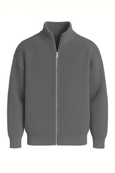 Woody Oversize Selanik Örme Fermuarlı Erkek Hırka- Füme