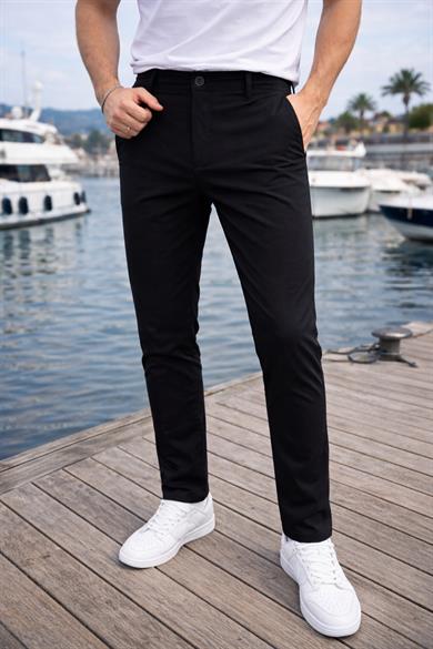 Paraşüt Kumaş Regular Fit Düğmeli Fermuarlı Düz Paça Günlük Erkek Pantolon - Siyah