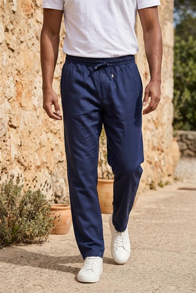 Meridian Kumaş Relaxed Fit %100 Pamuklu Jogger Erkek Yazlık Eşofman Altı Pantolon - Lacivert