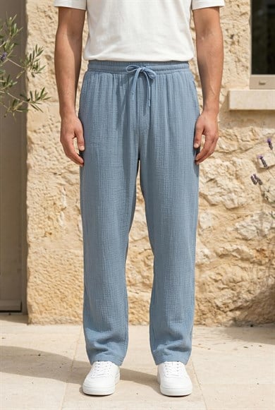 Hafif ve Rahat Müslin Baggy Erkek Pantolon - Soğuk Mavi