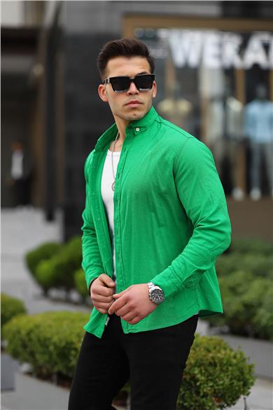 Yıkamalı Şile Bezi Gömlek - Benetton Yeşili