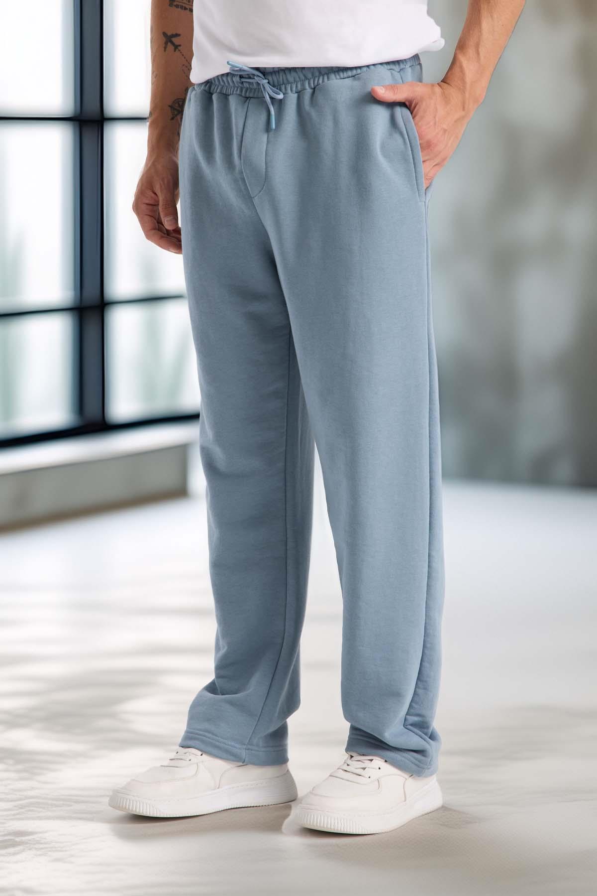 Mendes Baggy Kalıp Diagonal 3 İplik Kumaş Erkek Eşofman Altı Pantolon - Soğuk Mavi · 4