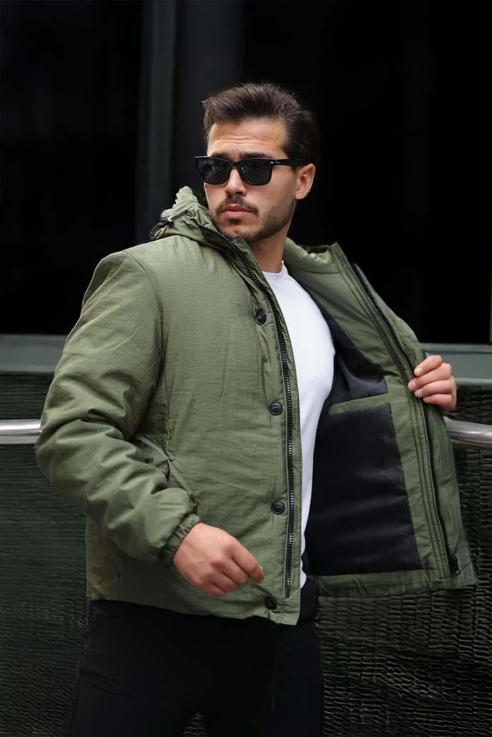 Oversize Cep Detaylı Kapüşonlu Hafif Şişme Mont - Yeşil · 5