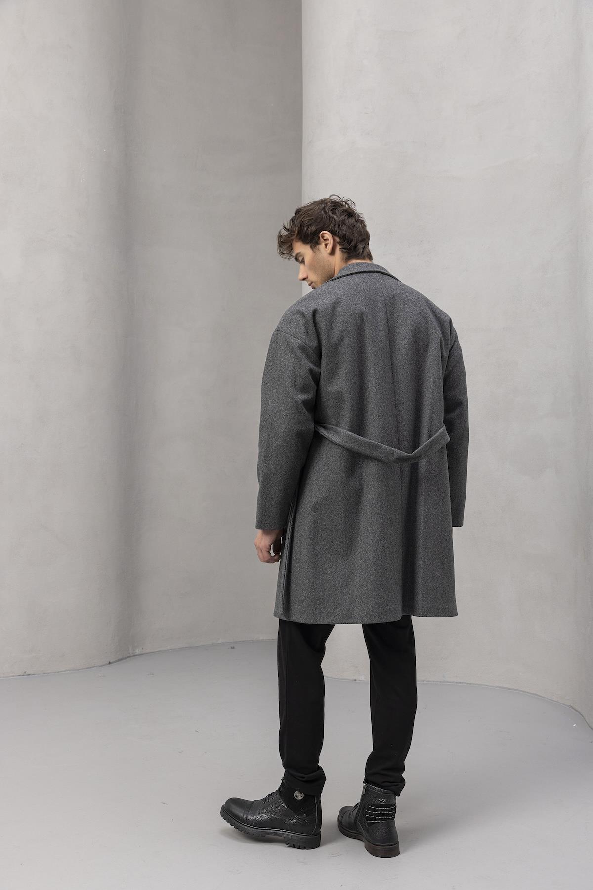 Carlo Oversize Kaşe Kumaş Fileto Cepli Kışlık Erkek Kaban - Füme · 8