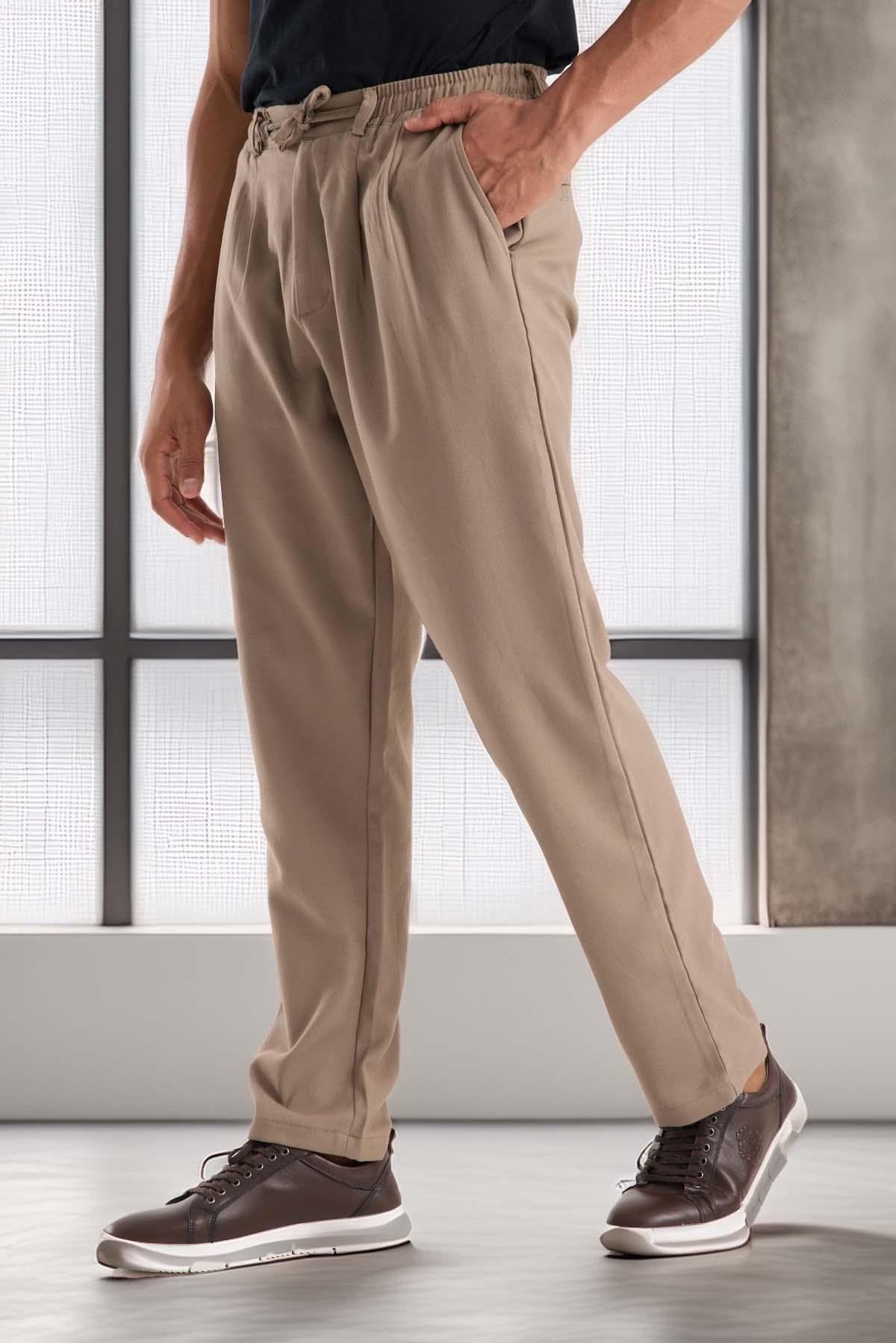 Bezayağı Kumaş Relax Fit Duble Paça Jogger Pantolon - Vizon · 6