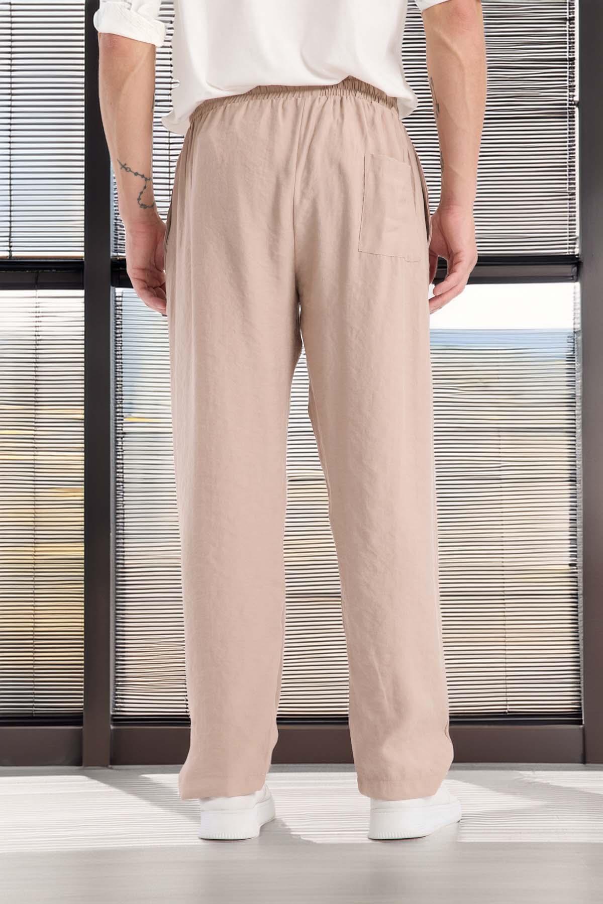 Modal Kumaş Rahat Kalıp Düz Paça Jogger Erkek Pantolon - Bej · 6