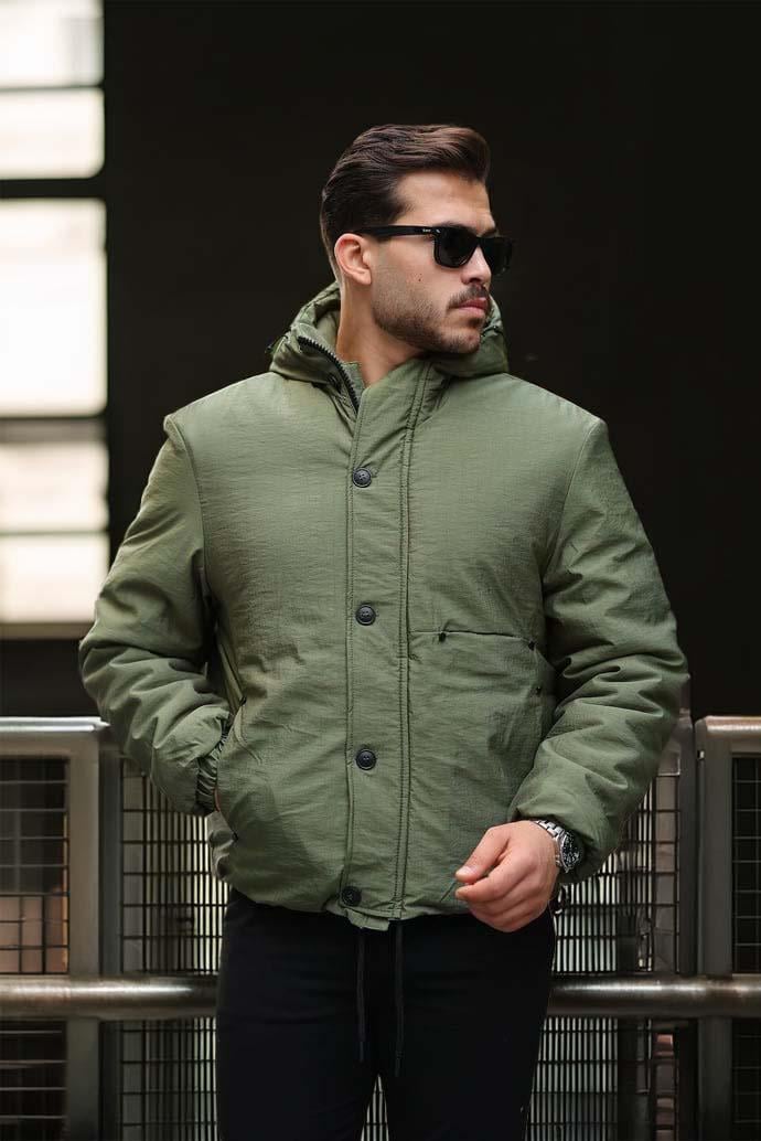 Oversize Cep Detaylı Kapüşonlu Hafif Şişme Mont - Yeşil · 4