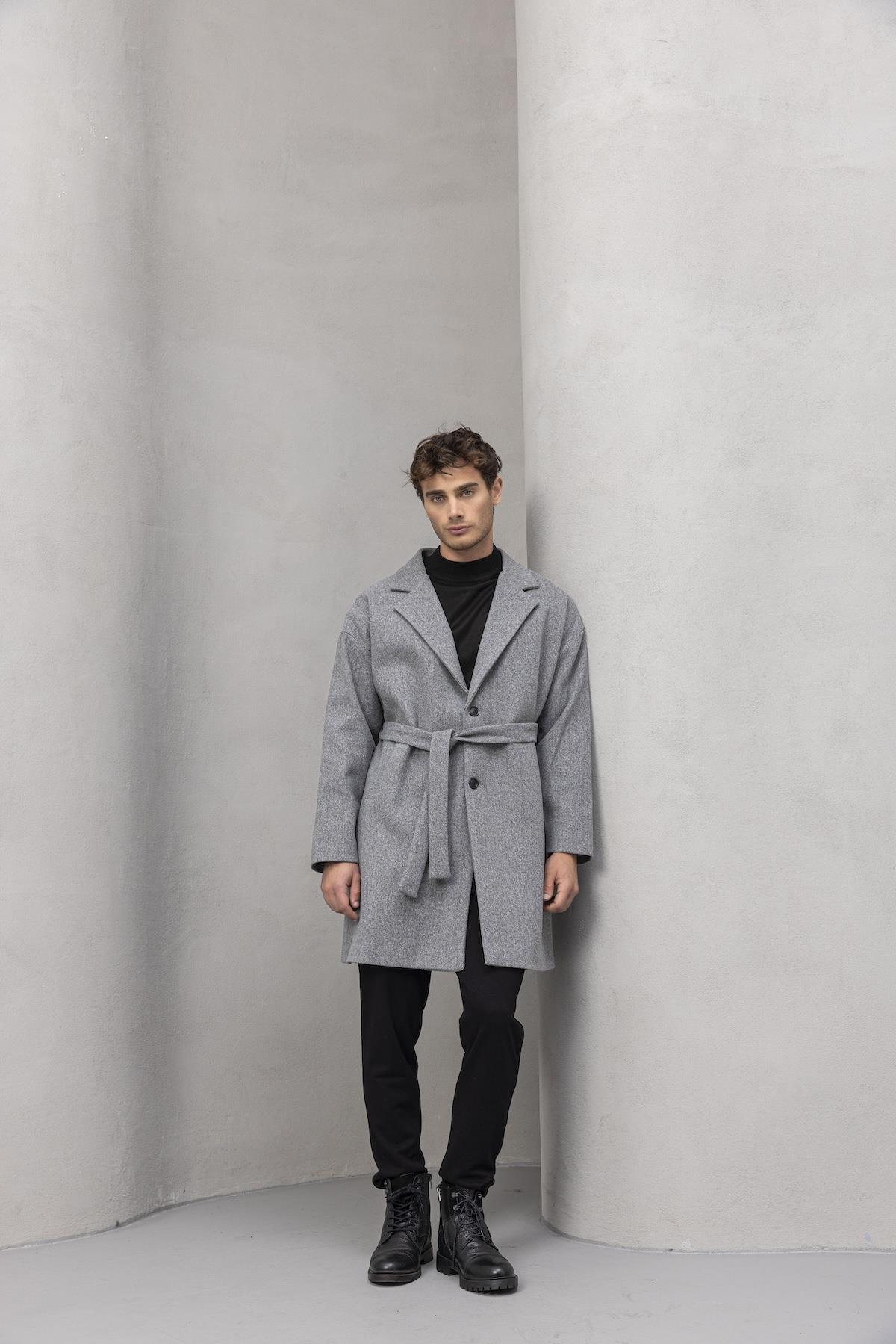 Carlo Oversize Kaşe Kumaş Fileto Cepli Kışlık Erkek Kaban - Gri · 7