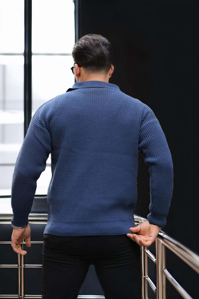 Joris Oversize Gömlek Polo Yaka Selanik Örgülü Erkek Triko Kazak - İndigo · 6