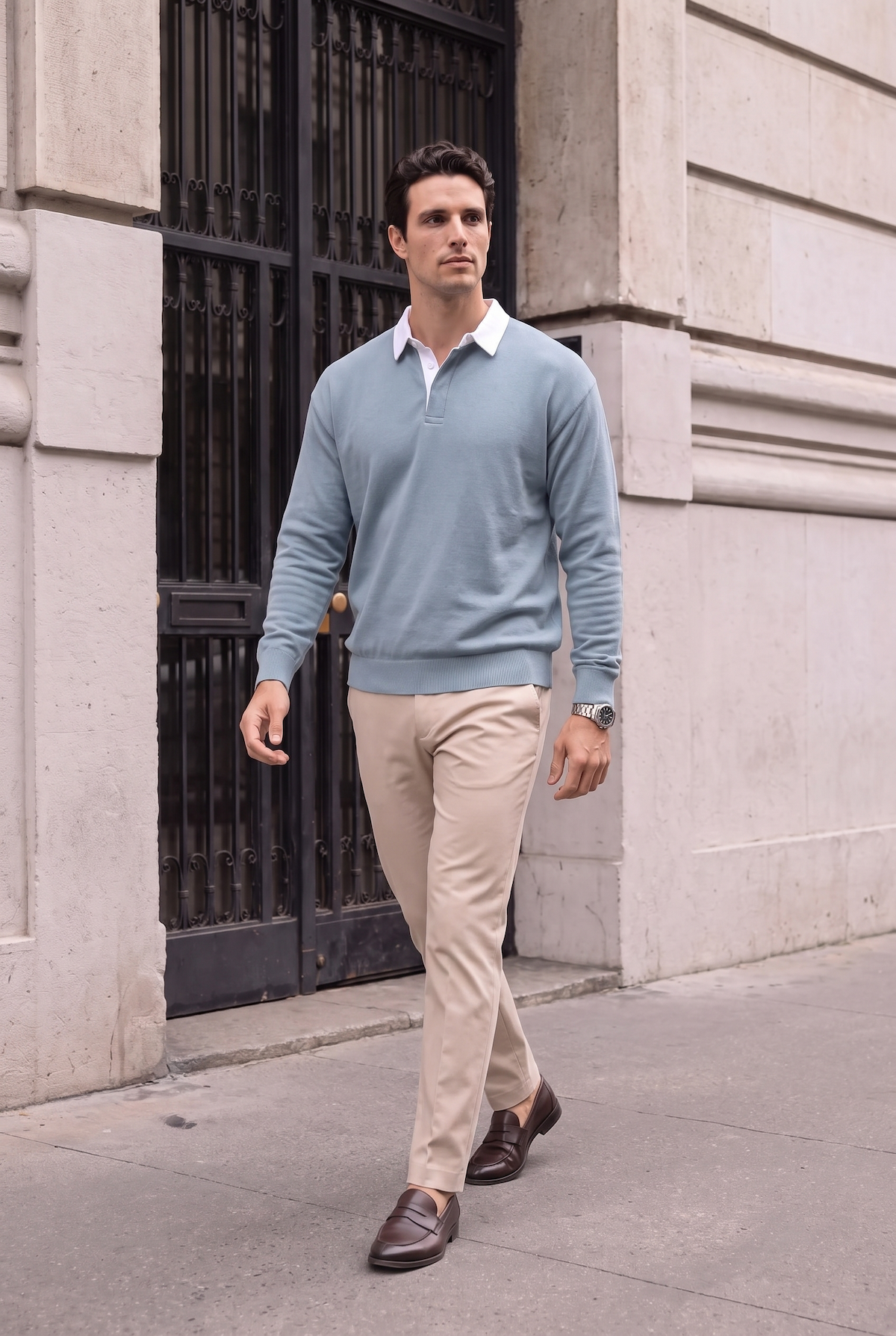 Luis Polo Yaka Selanik Örme Kumaş Erkek Sweatshirt - Soğuk Mavi · 3