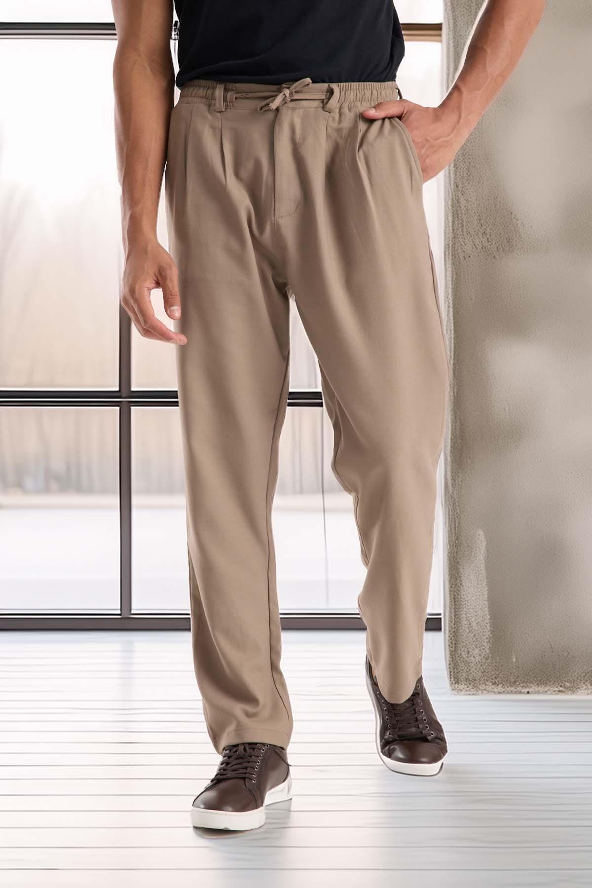Bezayağı Kumaş Relax Fit Duble Paça Jogger Pantolon - Vizon · 5
